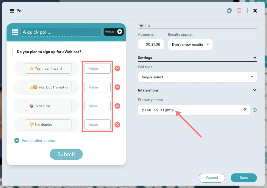 Screenshot 4 for How do I map and send properties (registrant data) from eWebinar to my CRM to use in email drip campaigns and automate workflows?