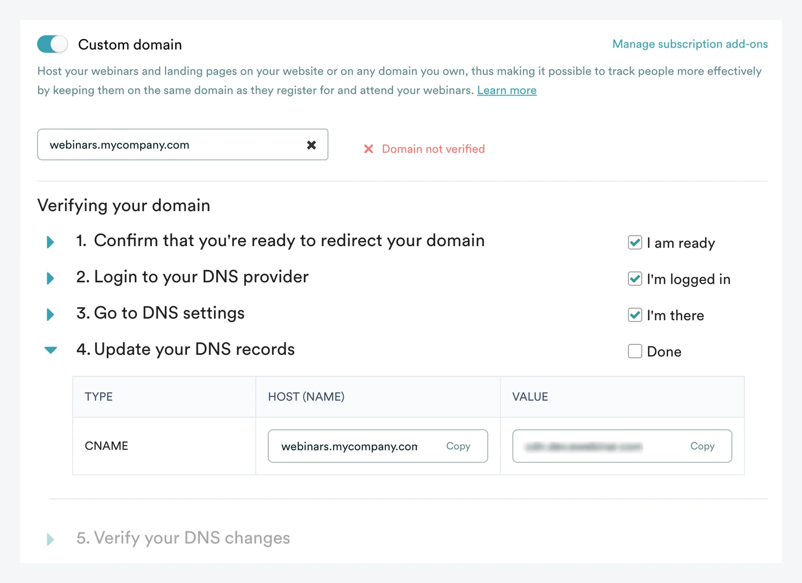 Screenshot 3 for How do I host my registration and webinar pages on my own domain?
