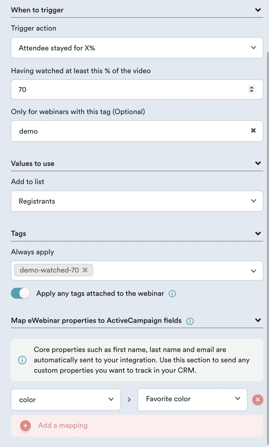 Screenshot 5 for How do I integrate eWebinar with my CRM?