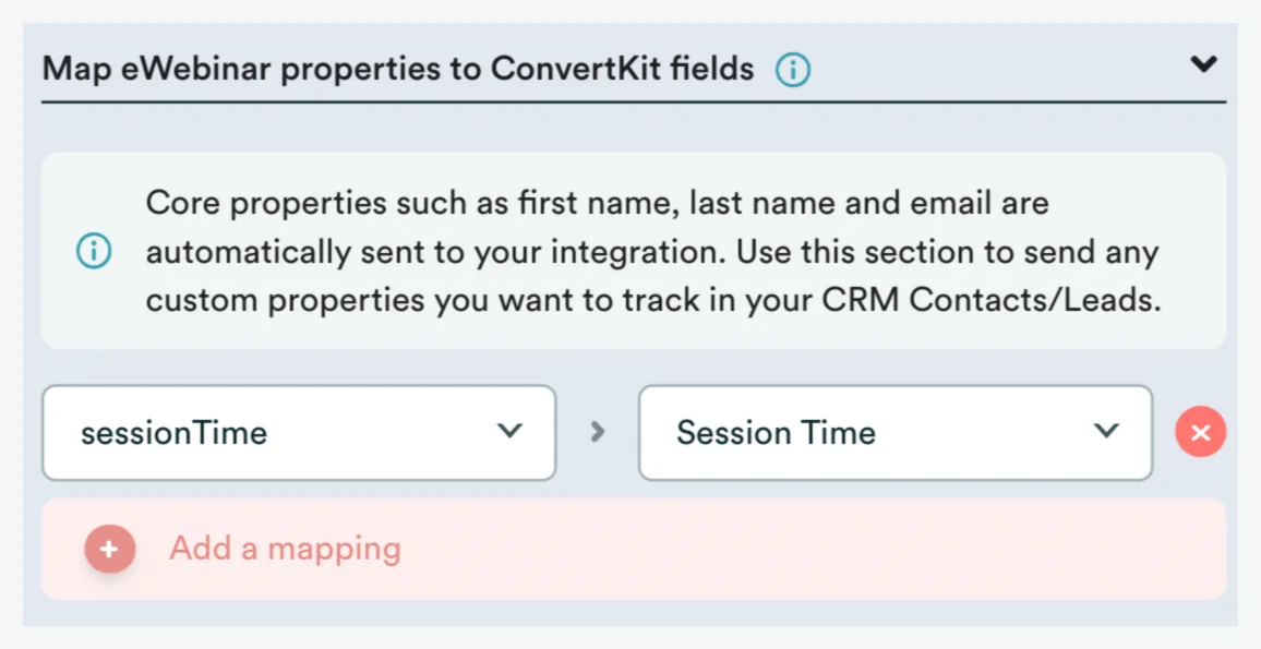 Screenshot 8 for How do I map and send properties (registrant data) from eWebinar to my CRM to use in email drip campaigns and automate workflows?