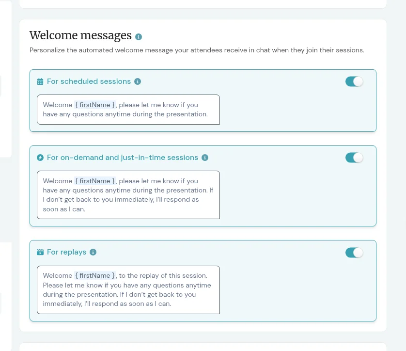 Welcome messages settings