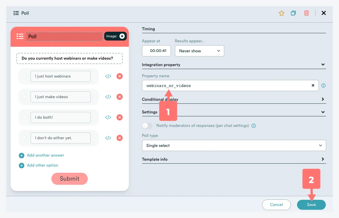Screenshot 8 for What is conditional display logic and how do I set it up for the interactions in my eWebinar?