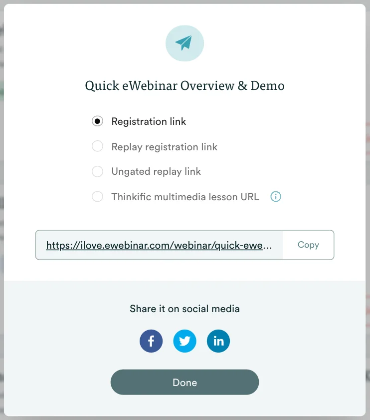 eWebinar sharing options