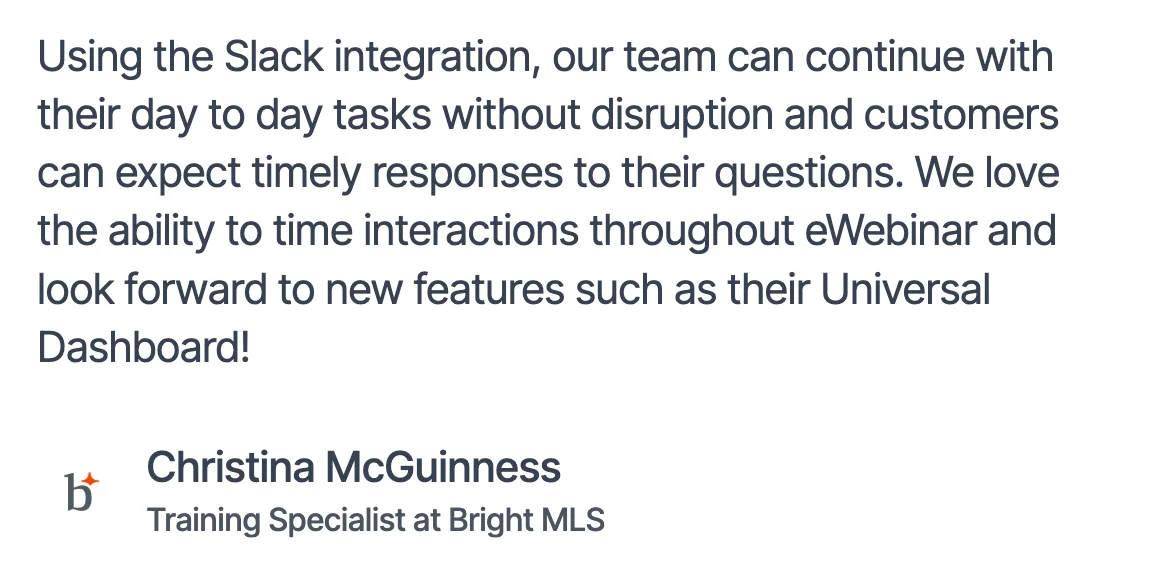 Christina McGuinness Bright MLS eWebinar testmonial quote about Slack and chat