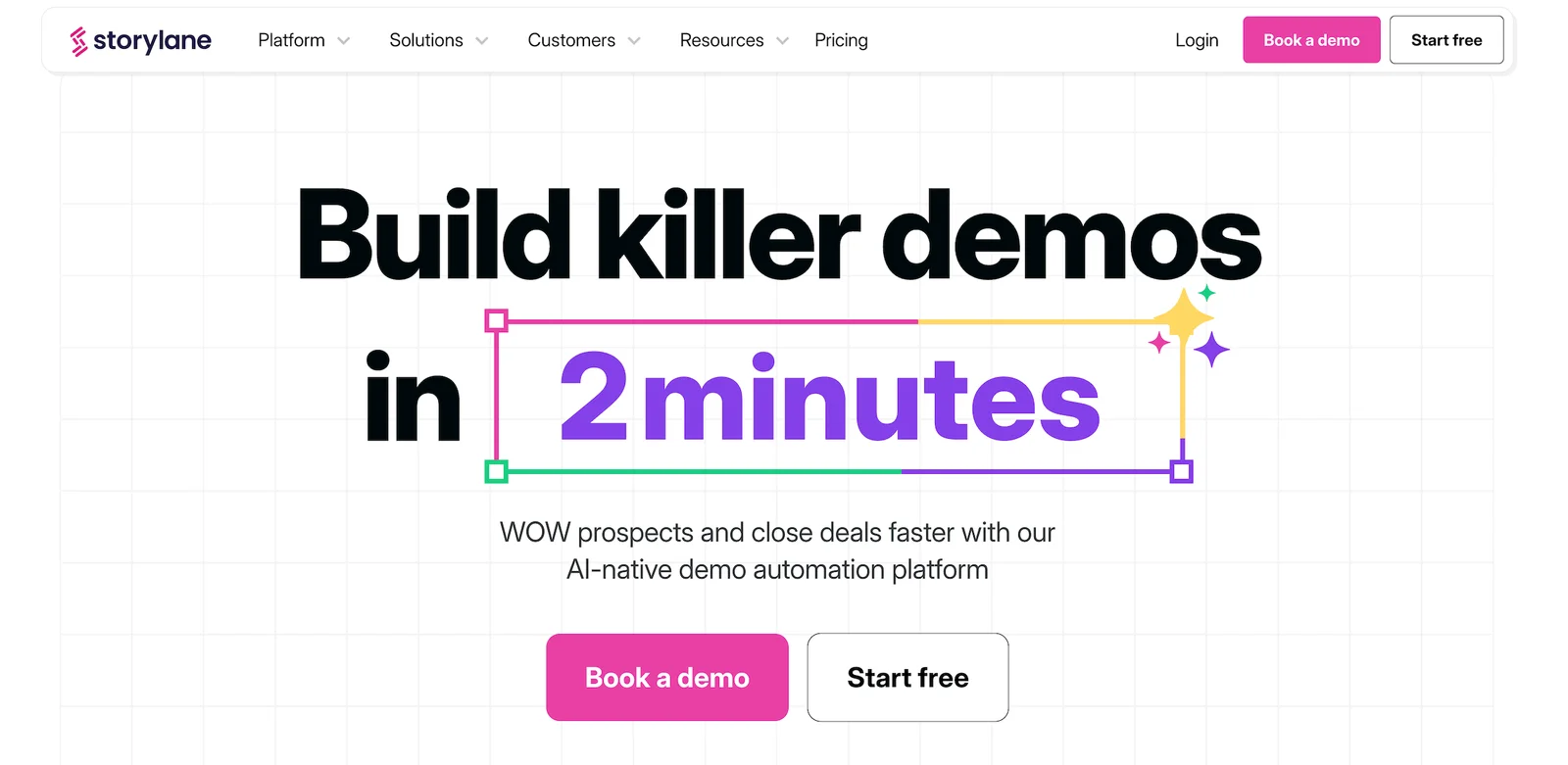 Storylane homepage: Build killer demos in 2 minutes