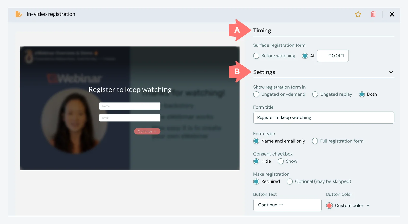 in-video registration edit mode