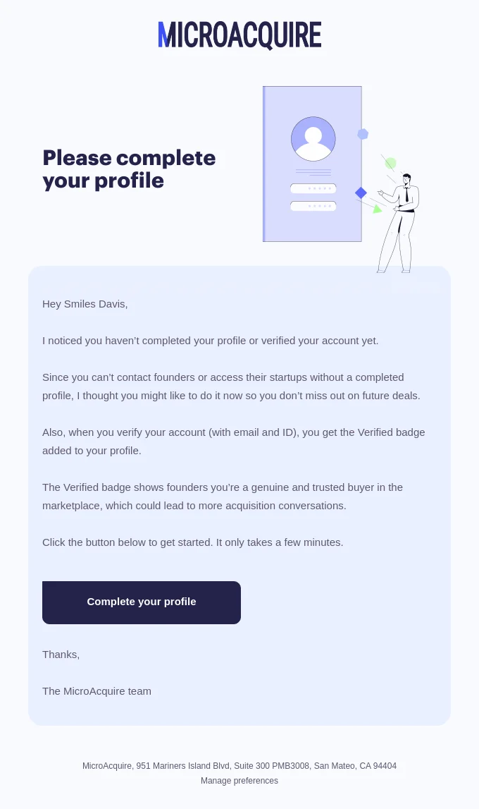 MicroAcquire email example