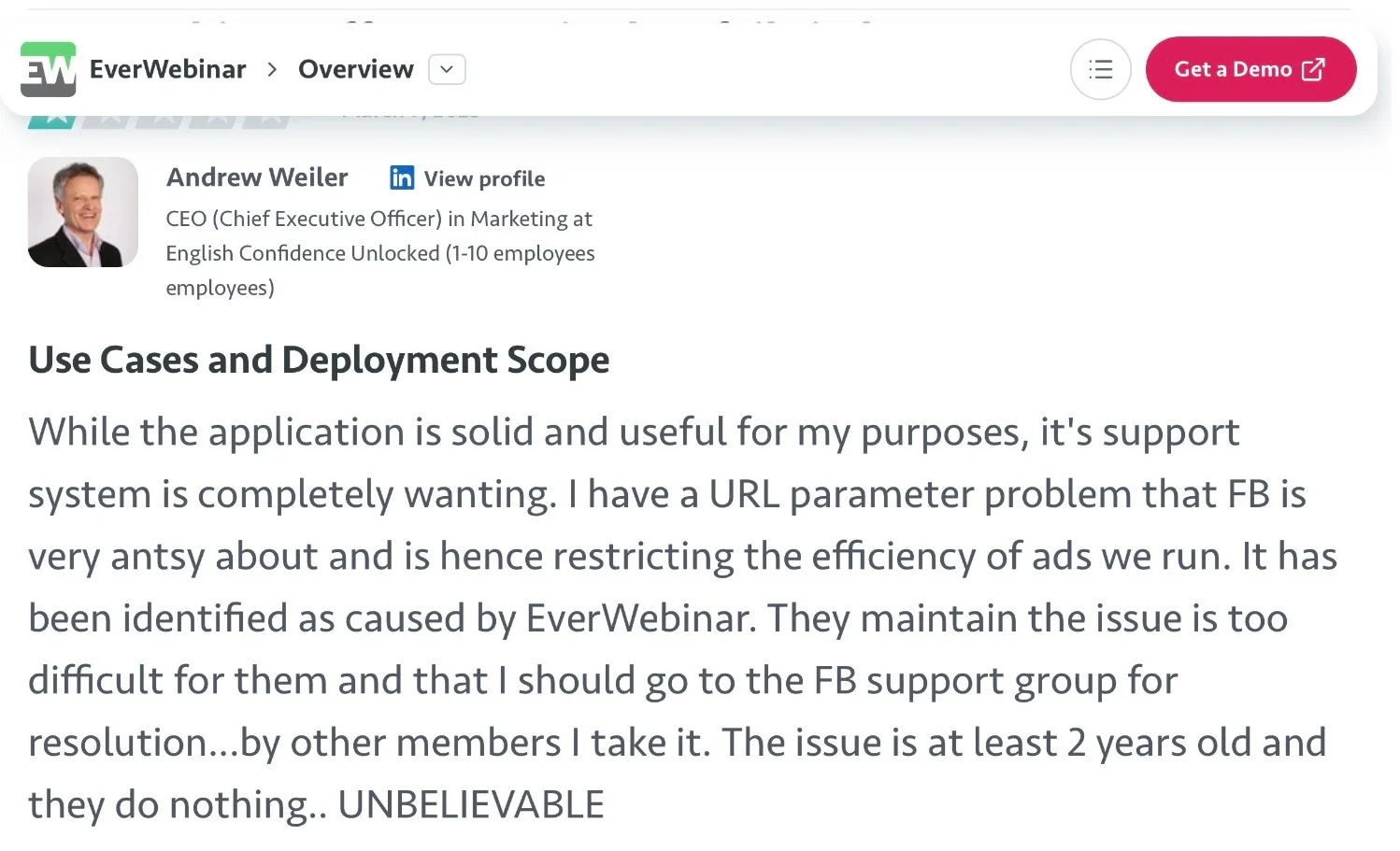 EverWebinar review discussing support issues