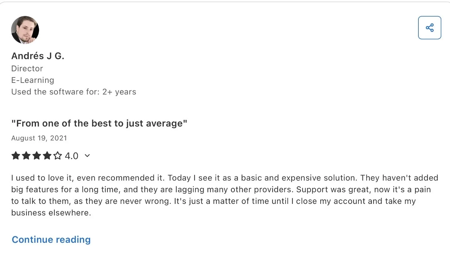 EverWebinar software review with a 4.0-star rating by Andrés J G.