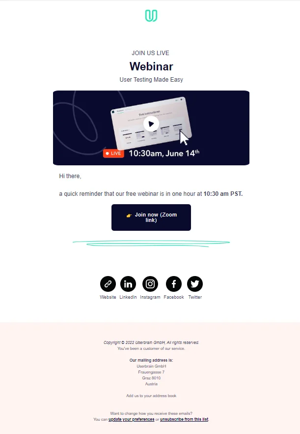 Userbrain webinar landing page