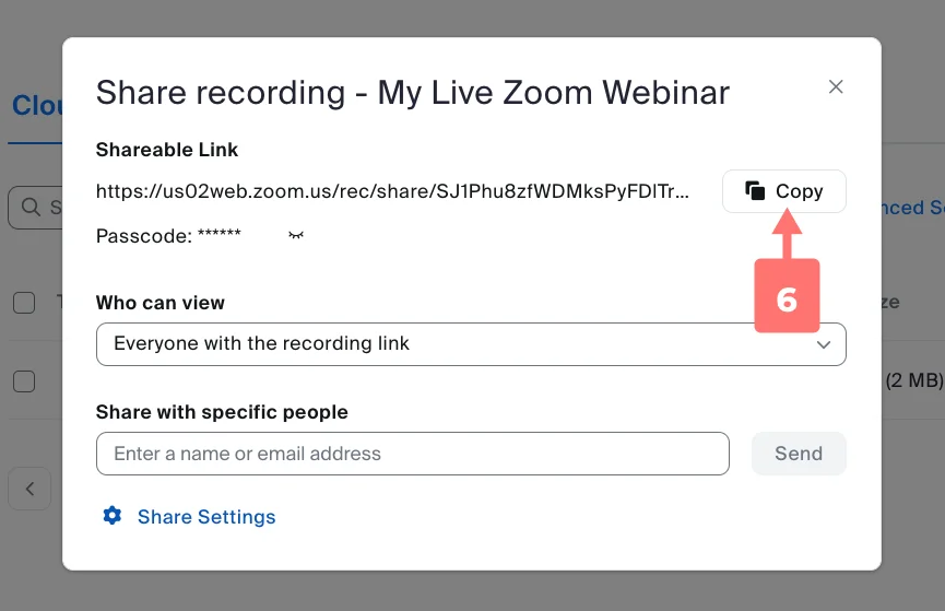 copy recording link (step 6)