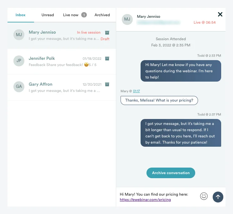 Screenshot 15 for How does chat work in eWebinar? + Chat FAQ