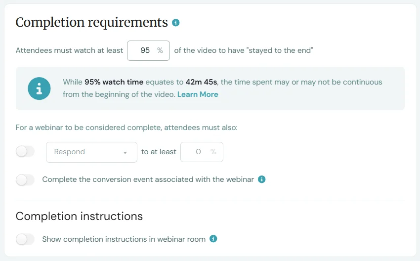 completion requirements updated