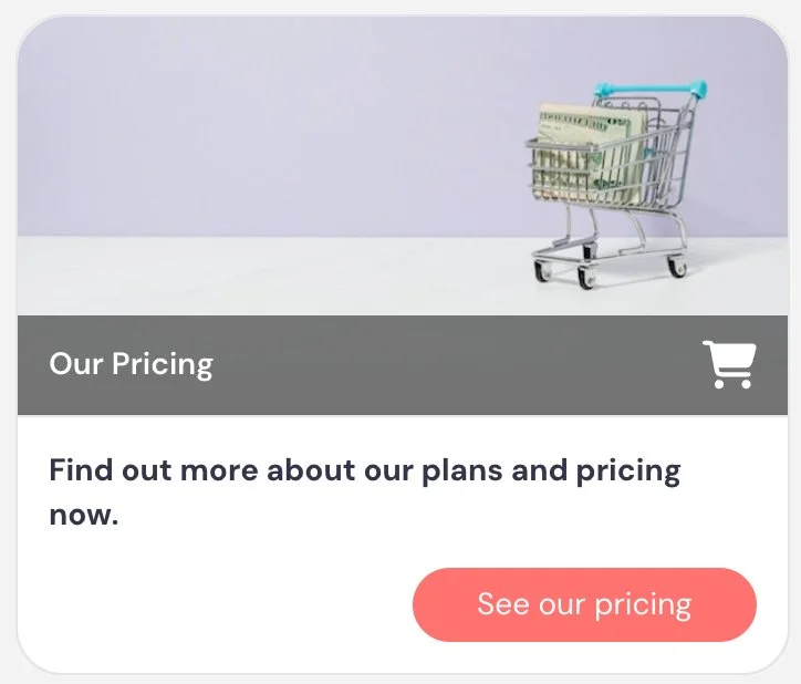 Shopping cart with cash and pricing information button.