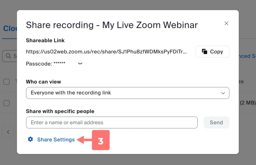 link to share settings