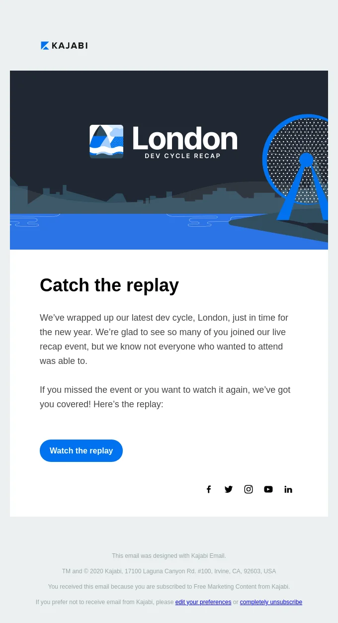 Thanks for attending email from Kajabi