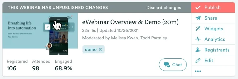 eWebinar card on homepage
