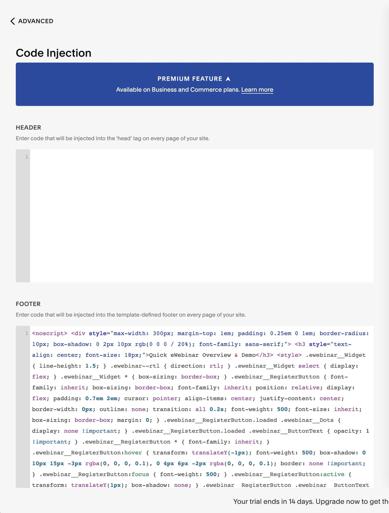 Screenshot 4 for How do I use eWebinar widgets on my SquareSpace site?