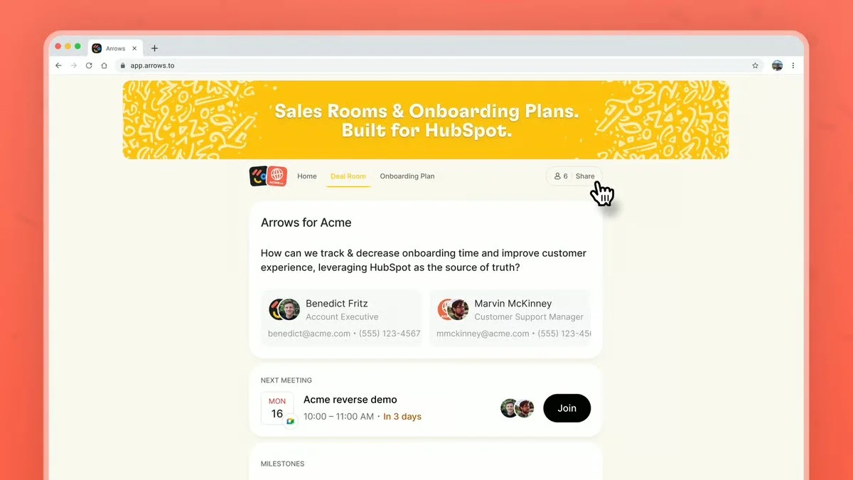 Arrows homepage for building in HubSpot