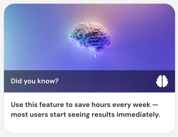 Digital card with a brain and time-saving tip.