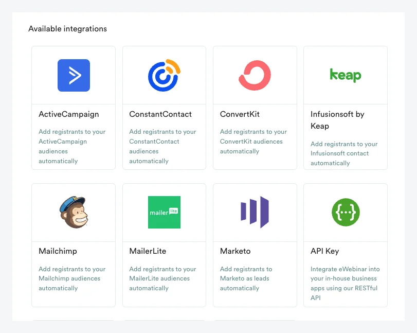 Screenshot 1 for How do I integrate eWebinar with my CRM?