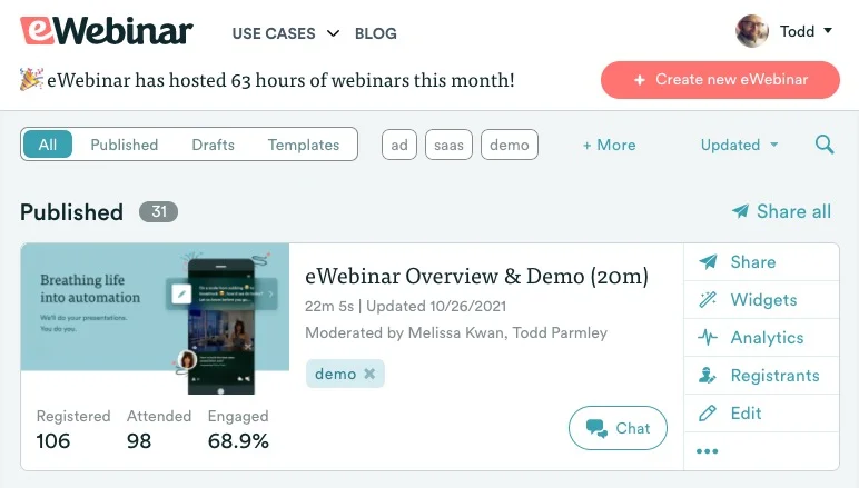 New eWebinar homepage