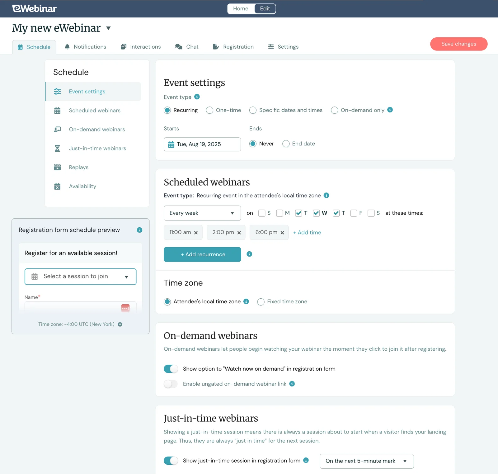 My new eWebinar: Schedule and Event Settings