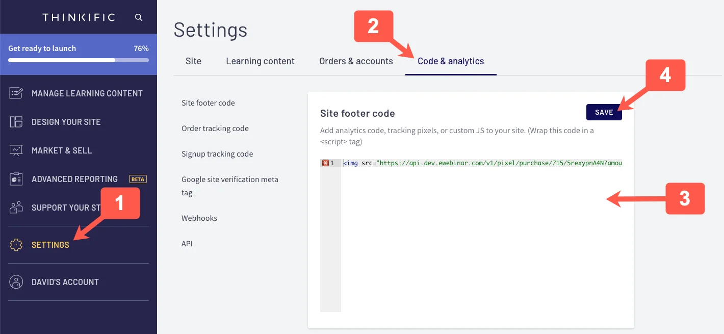 Screenshot 9 for What is the eWebinar integration with Thinkific and how do I set it up? + Thinkific FAQ