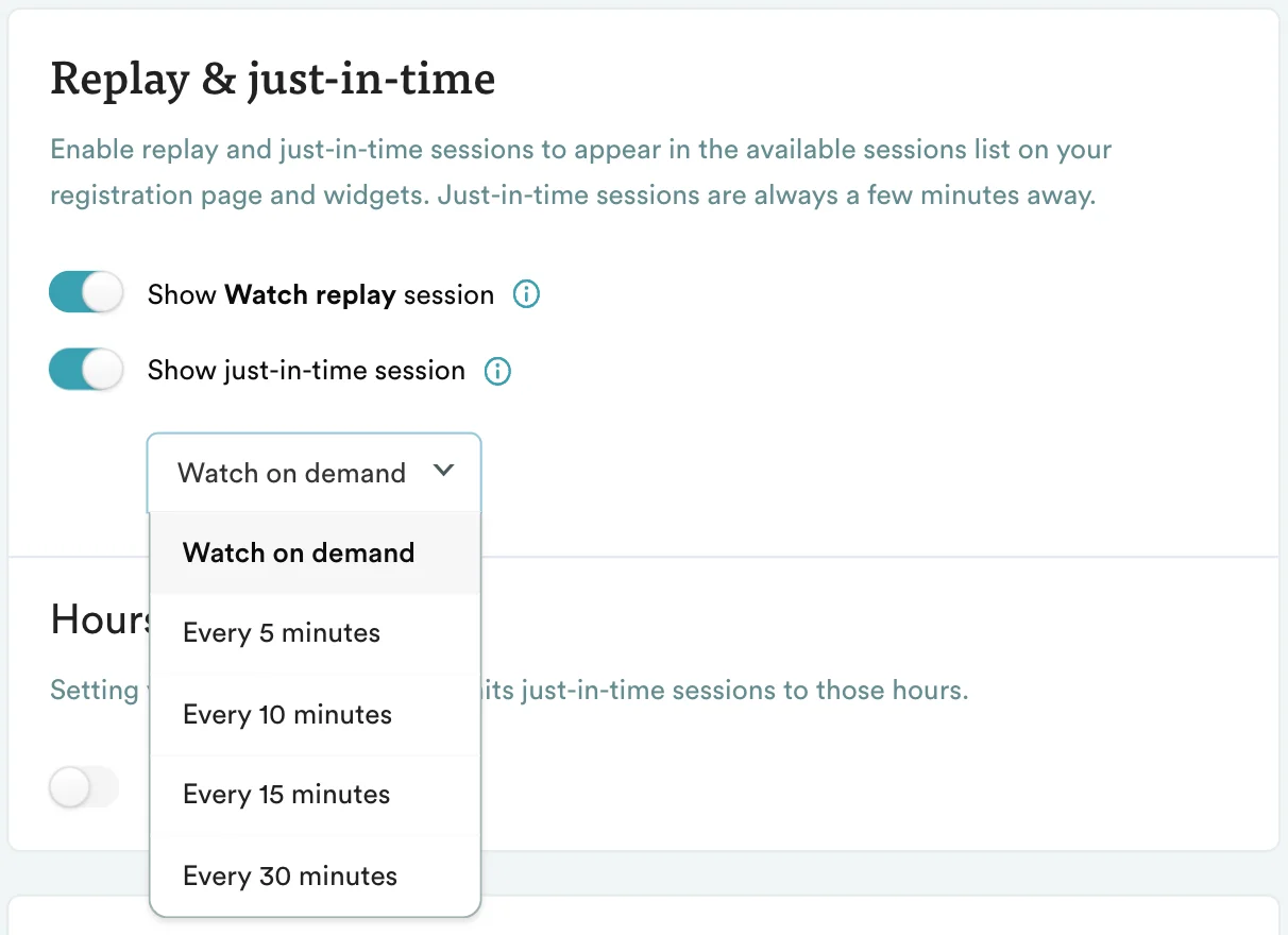 eWebinar just-in-time options