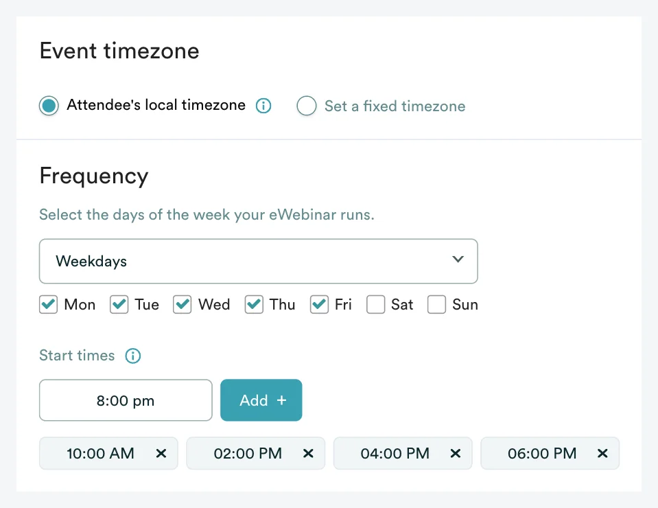 Recurring schedule options in eWebinar