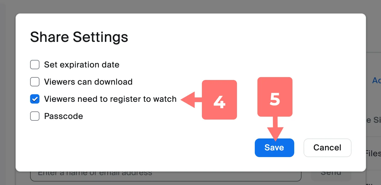 share settings modal