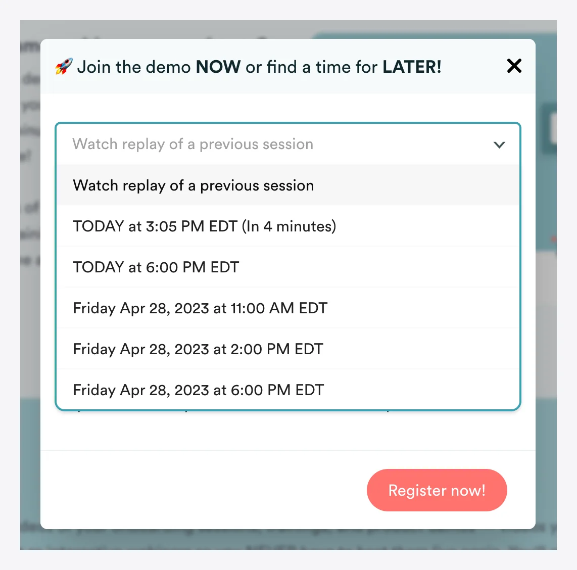 Join the demo NOW or find a time for LATER!