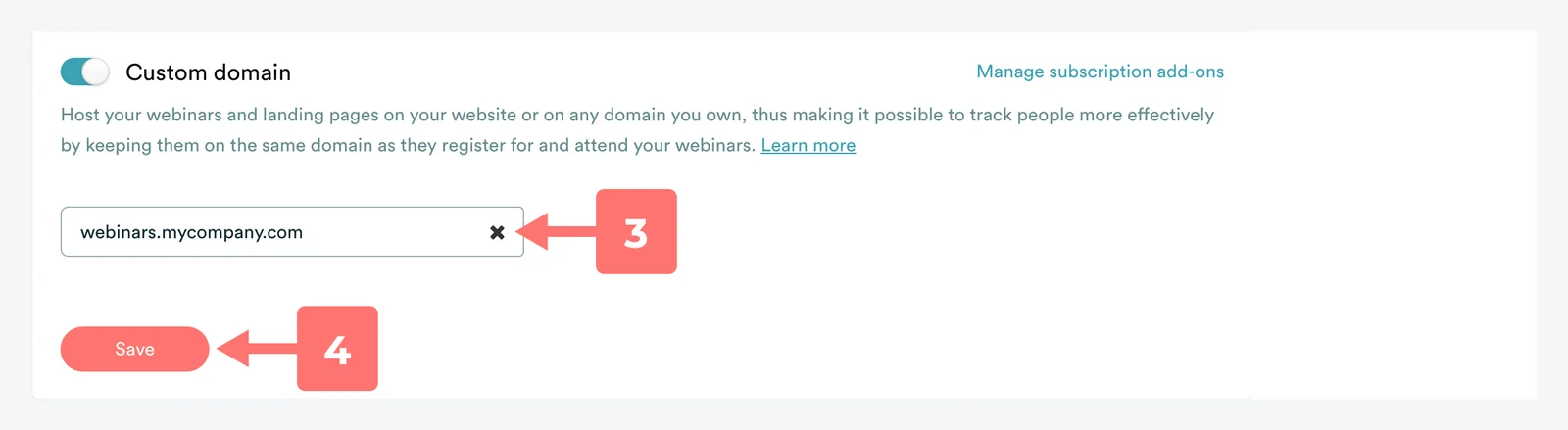 Screenshot 2 for How do I host my registration and webinar pages on my own domain?