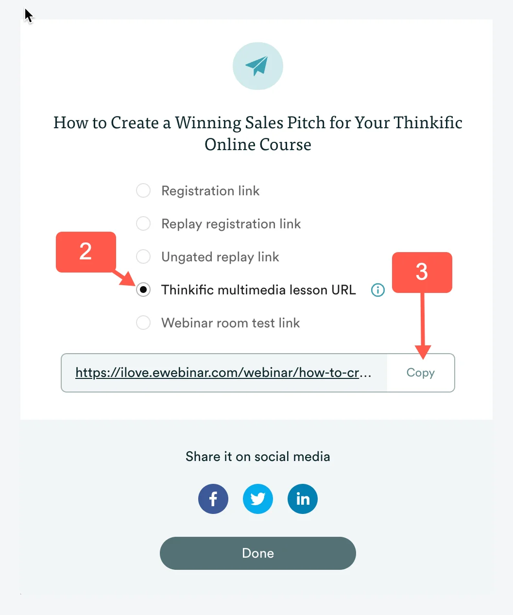 Screenshot 2 for What is the eWebinar integration with Thinkific and how do I set it up? + Thinkific FAQ