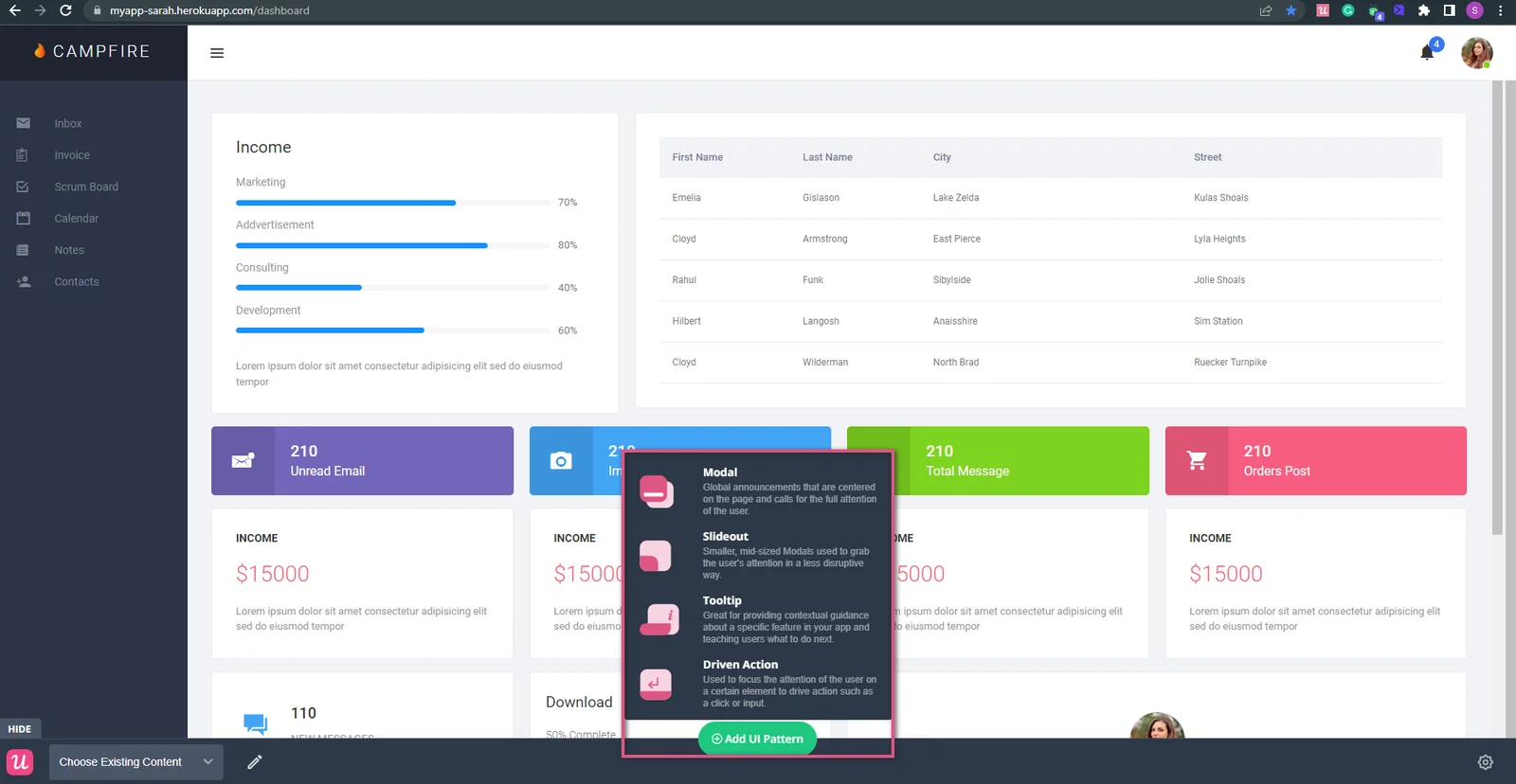 Screenshot of Userpilot Creation Modal