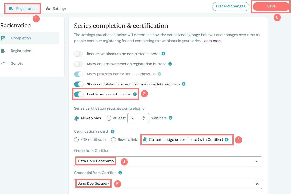 certifier setup in ewebinar