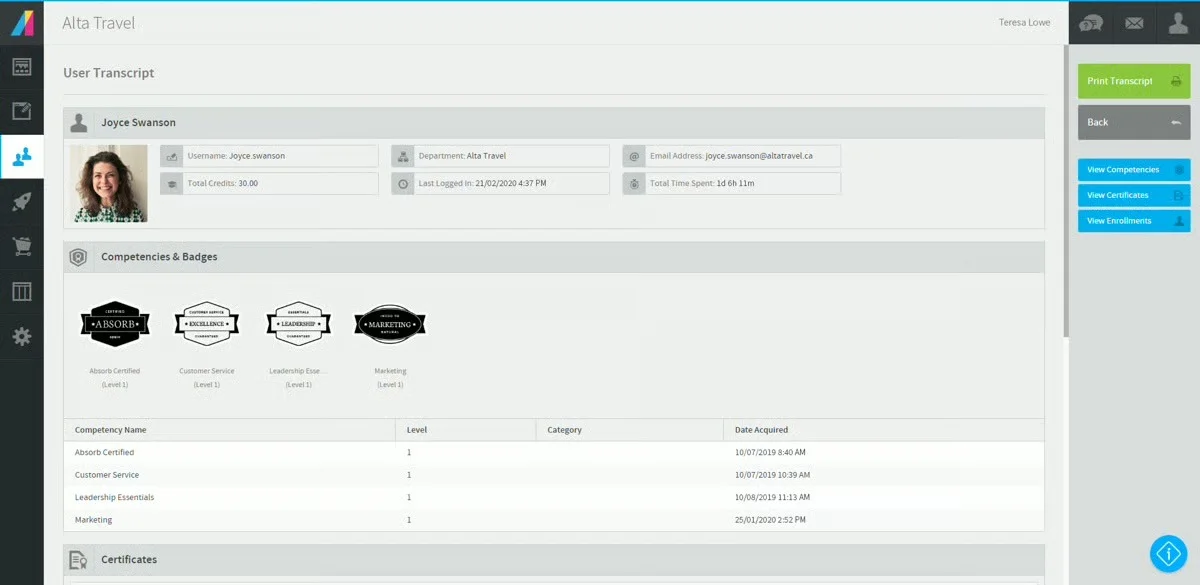 Absorb LMS dashboard