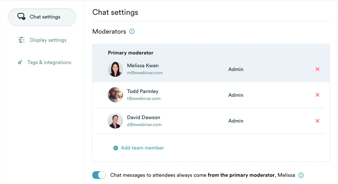 Moderator list showing multiple moderators