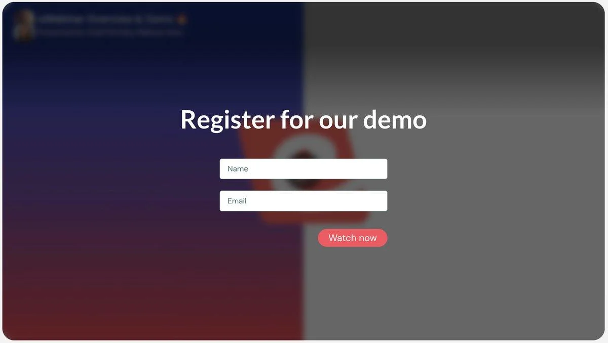 In-video registration form overlaying the video