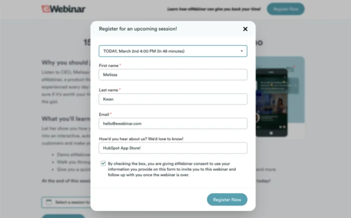 eWebinar registration form
