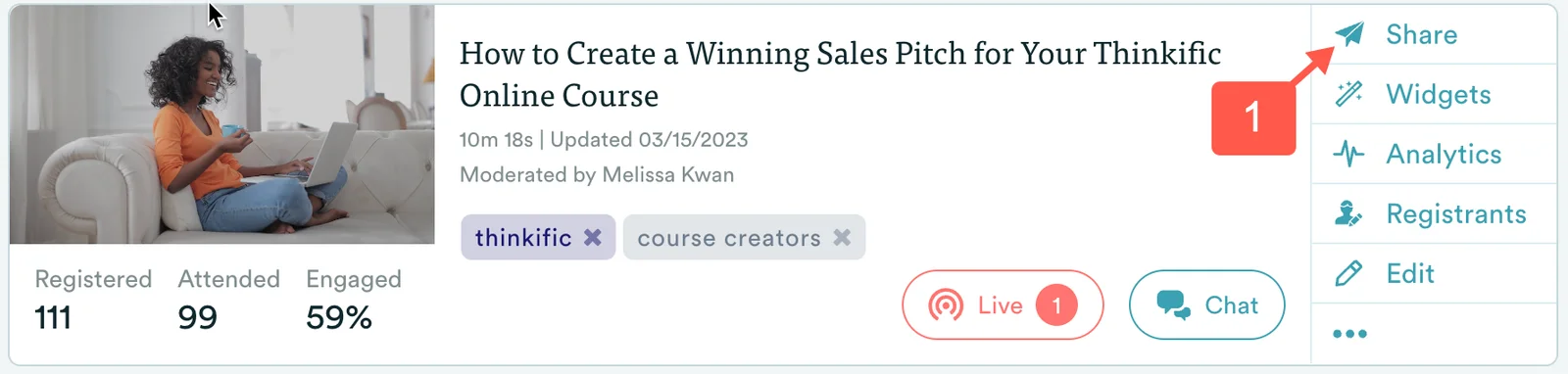 Screenshot 1 for What is the eWebinar integration with Thinkific and how do I set it up? + Thinkific FAQ