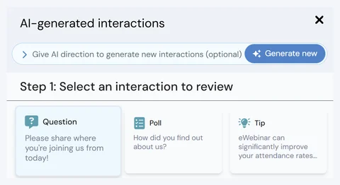 AI-suggested interactions placed along an eWebinar timeline