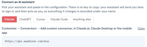 AI assistant configuration screen with tabs and instructions.