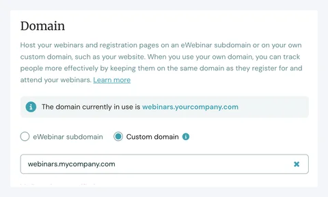 Custom domain settings for a branded eWebinar experience