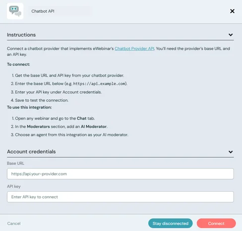 chatbot api integration modal