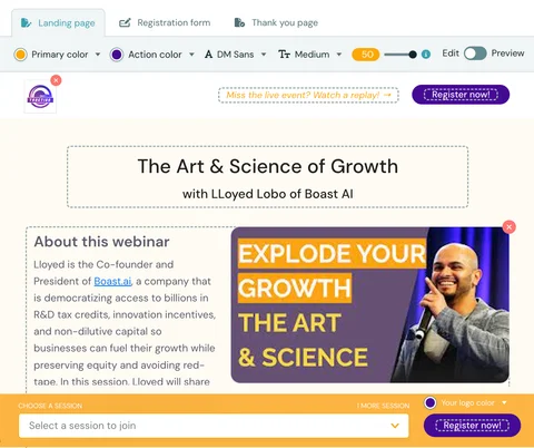 eWebinar brand theme settings