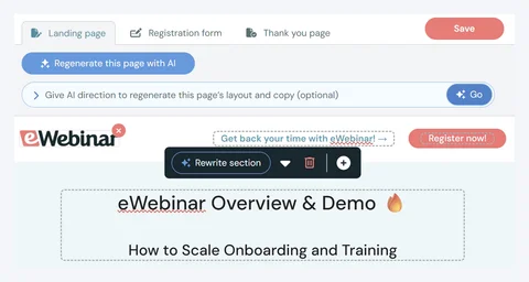 AI-generated eWebinar landing page copy