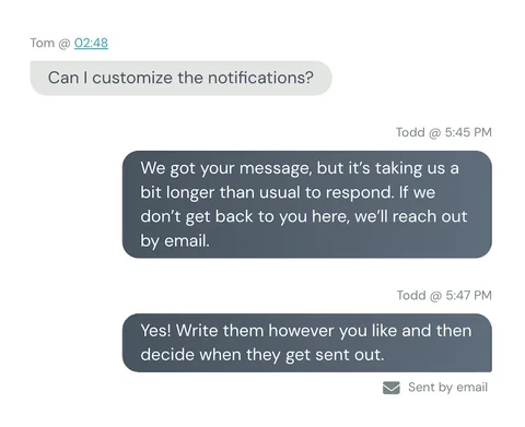 Chat response sent by email