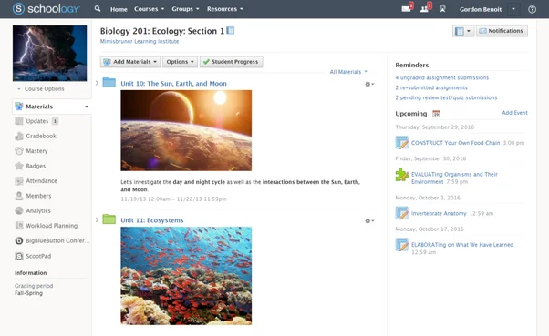 Schoology dashboard