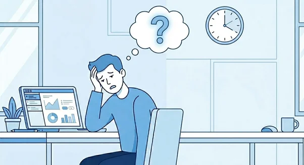Person distressed from learning complex products